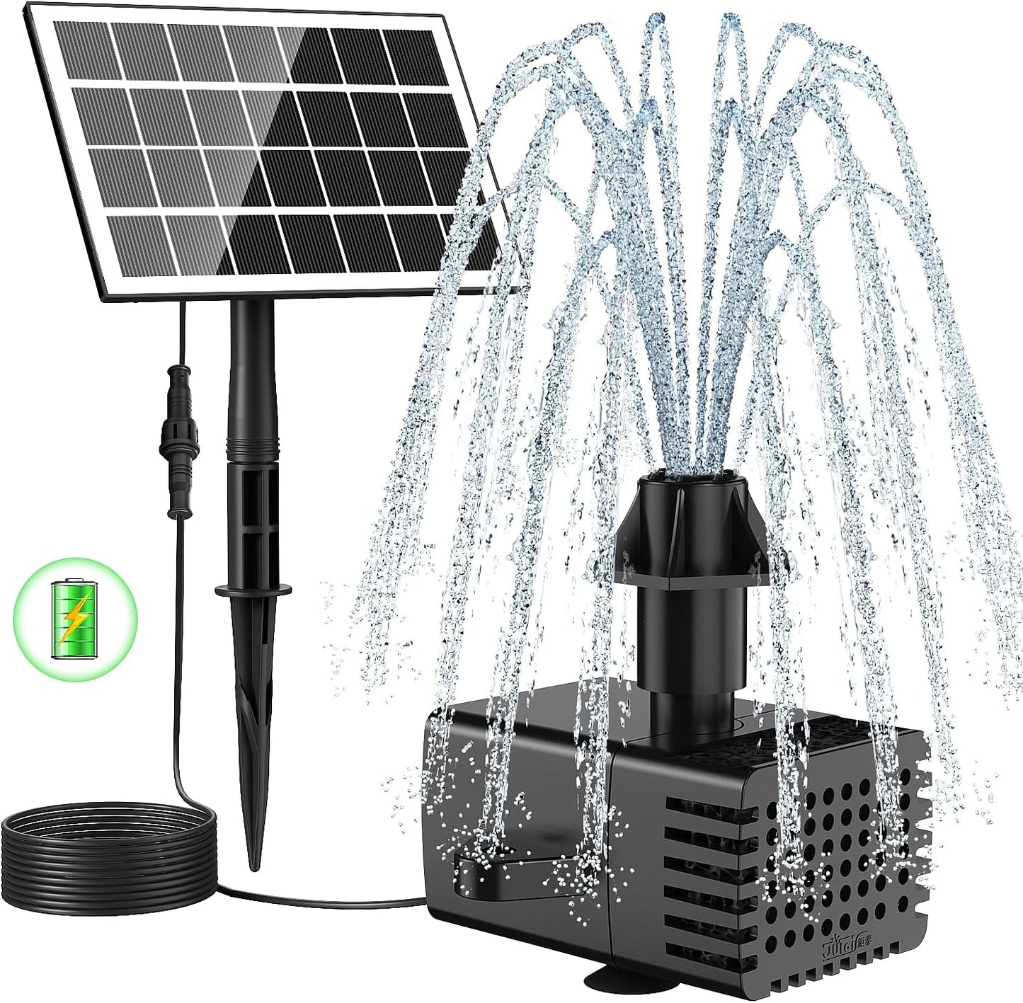Solar Fountain Kit Works in Shade Glass,3.5W Solar Water Pump with 2000mAH Battery, Solar Bird Bath Fountain with Sucker and Stake for Garden, Outdoor, Water Feature-16.4ft Power Cord,7 Nozzles