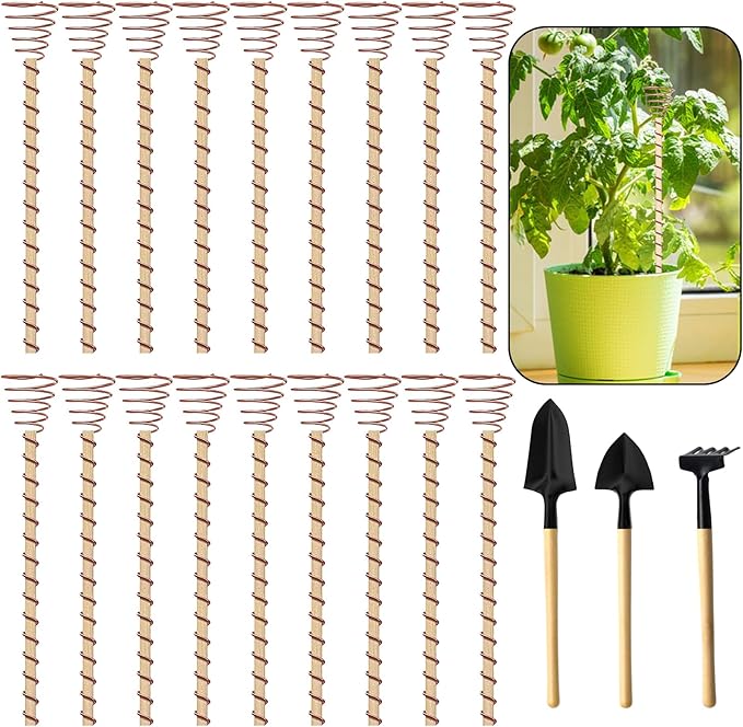 18 Pack 13.8" Electroculture Copper Gardening Antenna, Long Electroculture Plant Stakes, Copper Coils for Gardening Plants Fruits Vegetables Growth, High-Yield,Eco-Friendly, 3 Garden Tools Included