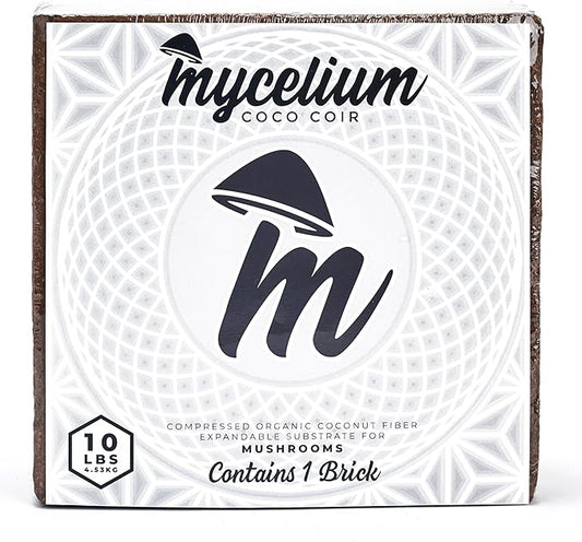 Mycelium Organic Coco Coir Brick 10lbs - Ideal for Mushroom Cultivation Mushroom Substrate - OMRI Certified, Expands with Water, Eco-Friendly Soil Alternative
