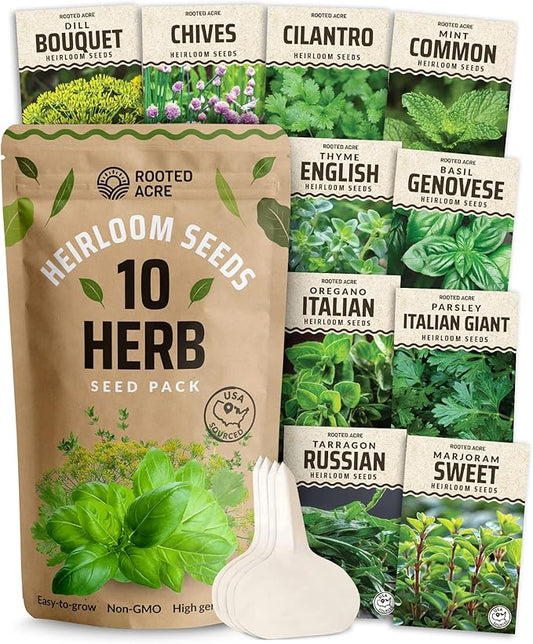 Rooted Acre Culinary Herb Seed Vault - Herbs Seeds for Planting Indoor or Outdoor Garden - Heirloom, Non GMO | Hydroponic Herb Garden Seeds with High Germination