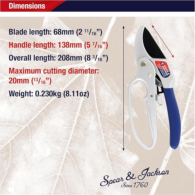 Spear & Jackson 6358RS Razorsharp Ratchet Anvil Pruners / Pruning Shears with Loop Handle. Clean & Easy Cutting. Cuts Thick Branches