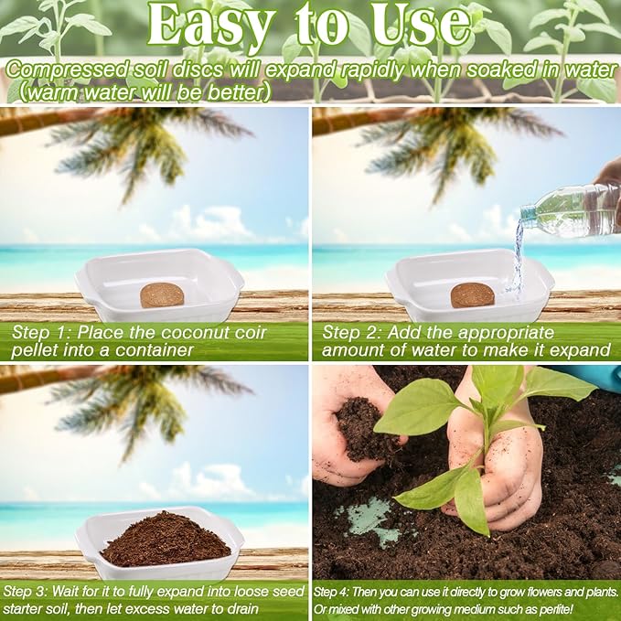 ZeeDix 100pcs 50mm Coco Coir Pellets, Compressed Coconut Coir Seed Starter Soil Pellets Potting Soil Indoor Plants Soil Discs for Planting Flowers Bonsai Herbs Plants and Vegetables