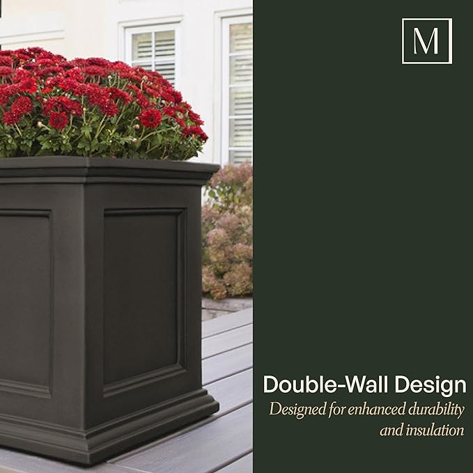 Mayne Fairfield 20-Inch Square Planter – Self-Watering, Weather-Resistant Planter for Flowers – Durable Outdoor Design for Patio, Porch, or Entryway