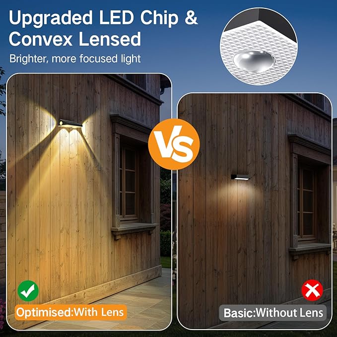 OUTON Solar Fence Lights Outdoor, 3-Side RGBCW Fence Light Solar Powered, 10 Modes Dusk to Dawn Auto ON/Off Deck Lights, IP65 Waterproof Outside Light for Garden Step Patio Backyard Wall, 12-Pack