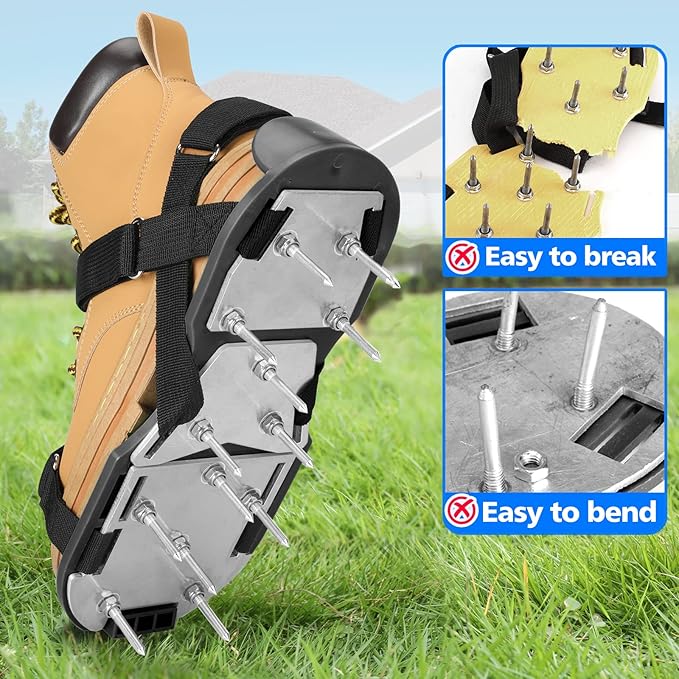 Lawn Aerator Shoes for Grass - Pre-Assembled Grass Aerator Shoes for Lawn - Soil Yard Aerator Tool for Aerating Patio Garden, Black