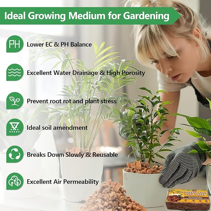 Legigo 6 Pack Coco Husk Chips- 6.6 LB 100% Organic Coconut Coir Chips Brick Potting Soil Mix with Low EC & PH Balance, Compressed Coconut Substrate Coco Chips Mulch Medium for Garden, Flowers, Plants