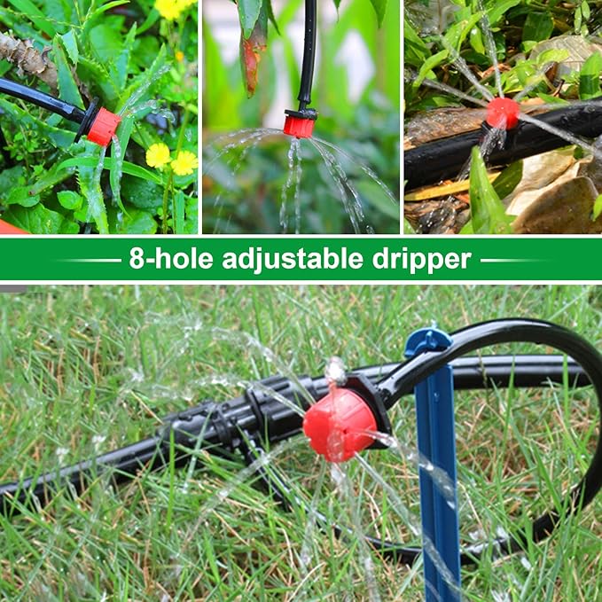 Kalolary 200Pcs Adjustable Irrigation Drippers, 1/4 Inch Barbed Drip Emitter 360 Degree Watering Sprinklers Anti-Clogging Drippers for 4mm/7mm Garden Watering System（Red）
