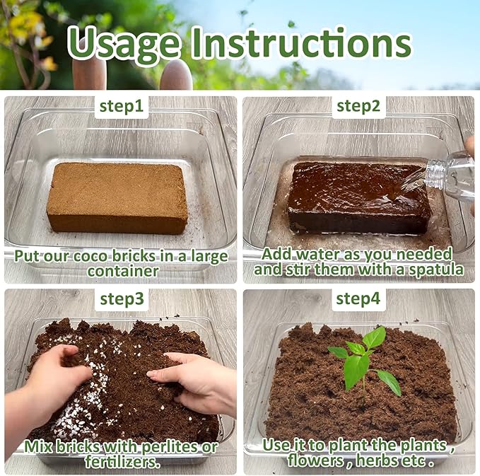 Legigo 6 Pack Premium Coco Coir Brick for Plants- 100% Organic Compressed Coconut Coir Bricks Starting Mix, Coco Coir Fiber Coconut Husk for Planting, Gardening, Potting Soil Substrate, Herbs