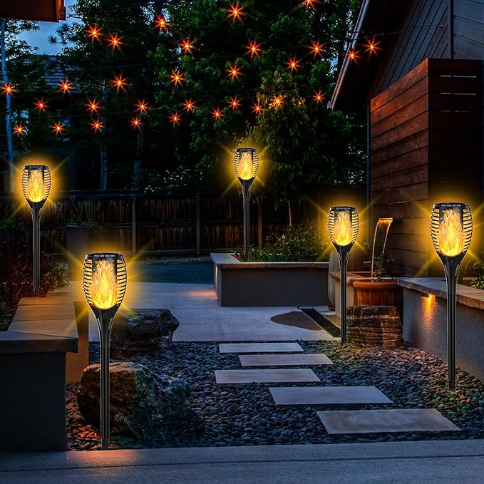 Upgraded Solar Lights Outdoor 7 Pack, Solar Torch Lights with Flickering Flame, Super Larger Size for Garden Decor, Solar Powered Outdoor Waterproof Solar Garden Lights for Pathway Patio Yard