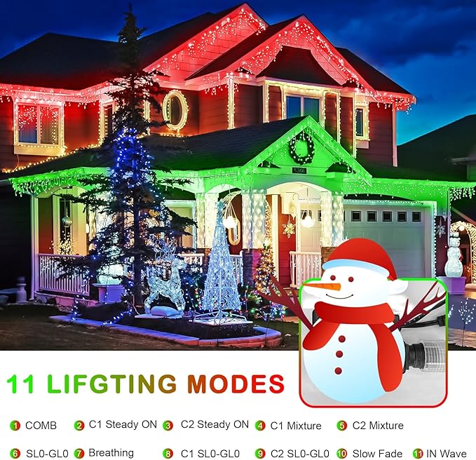 JMEXSUSS 400 LED Christmas Icicle Lights Outdoor, Red & Green Halloween Icicle Lights Clear Wire,Connectable String Lights Plug in for Christmas Party Outdoor Eaves Home Xmas Decorations