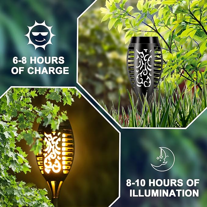 Solar Lights Outdoor 6 Pack, Solar Torch Light with Flickering Flame, Waterproof Outdoor Lighting Solar Powered Pathway Lights, Decoration Lighting for Garden Yard Patio, Auto On/Off