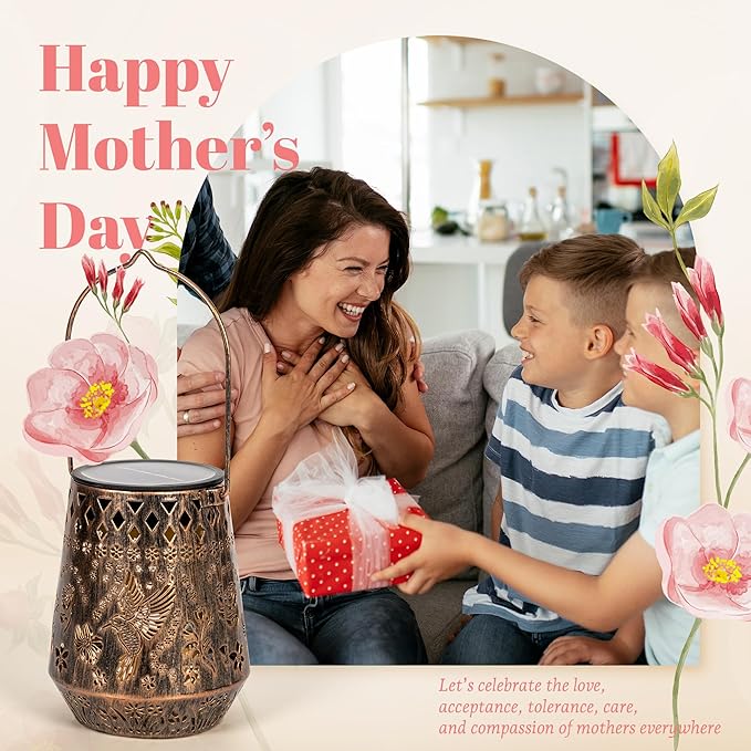 Solar Lanterns Outdoor Decor Waterproof,Hummingbird Hanging Gifts for Women, Mom, Solar Garden Lights Metal Decoration for Outside,Yard, Patio,Garden,Porch,Pool