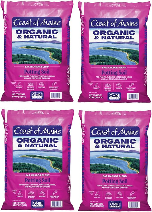 Coast of Maine Bar Harbor Blend, 8qt (Pack of 4) Organic and Natural Potting Soil for Houseplants, Flowers, Vegetables, Herbs and Containers
