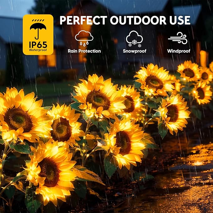 6 Pack Solar Sunflower Lights, Floral Theme, Yellow, Outdoor Garden Decor, Solar Flowers, Solar Lights for Outside Yard, Solar Sunflower Lights