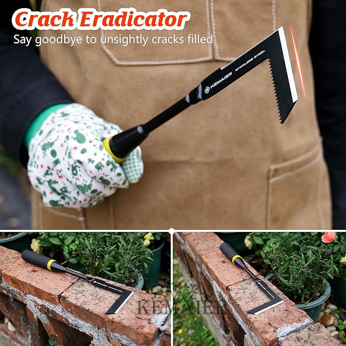 2-Piece Heavy-Duty Stainless Steel Garden Weeding Tool Set with Weed Puller and Crack Weeder, Quantang Handle