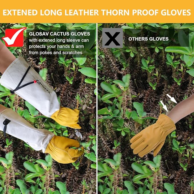 Gardening Gloves Thorn Proof for Rose Pruning & Cactus Trimming, Long Leather Garden Gloves for Women & Men (XL)