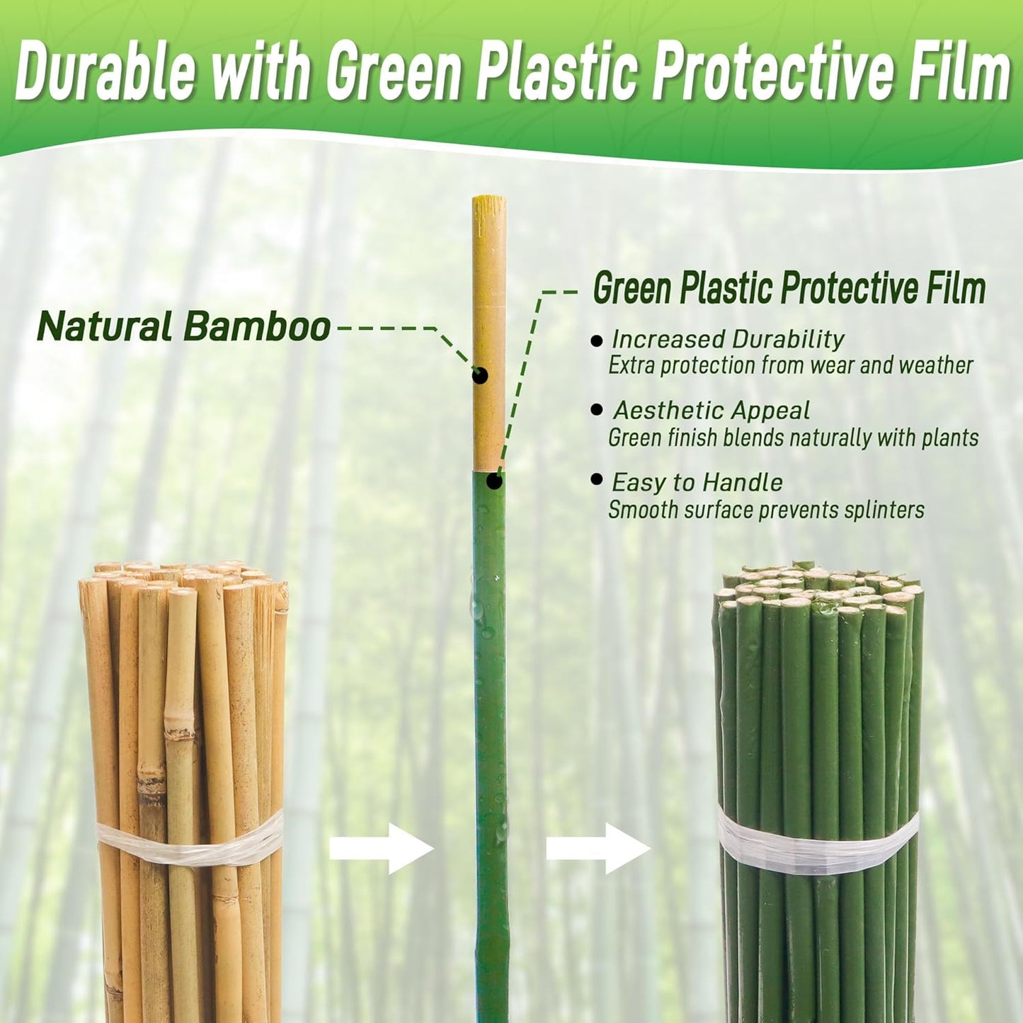 50Pcs 16in Bamboo Sticks for Indoor Outdoor Plants, 0.29"-0.38" Natural Bamboo Poles, Durable Garden Stakes for Tomatoes, Beans, Flowers and Potted Plants