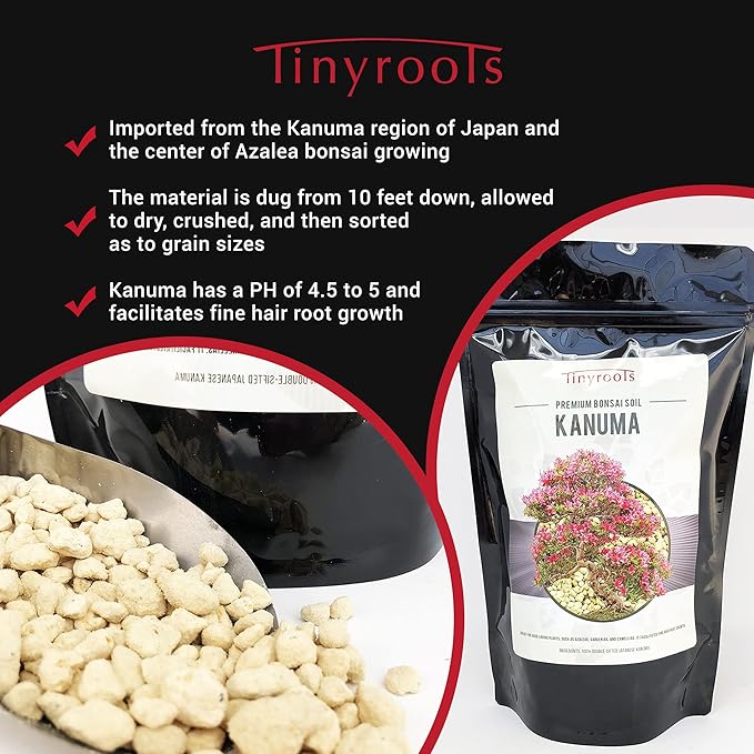 Kanuma Bonsai Soil by Tinyroots- 2 Quarts, Used with Acid Loving Bonsai Trees, Camellias, Gardenias, Azaleas, 5 Millimeter