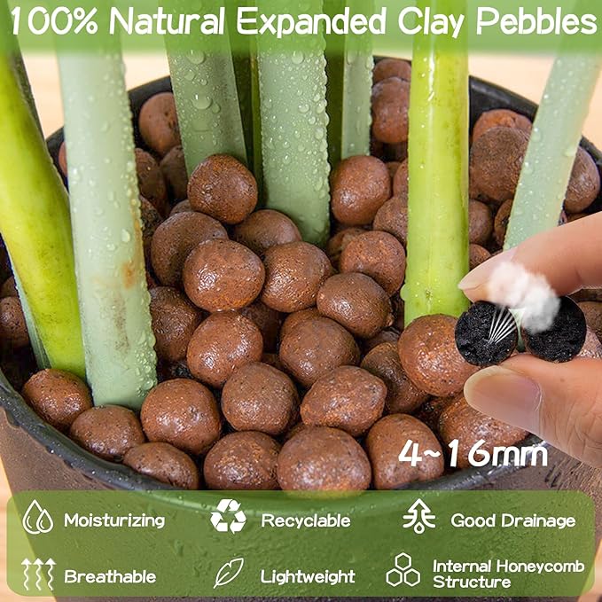 ZeeDix 15LBS Expanded Clay Pebbles for Plants, 4mm-16mm Clay Aggregate Grow Media, Natural Organic Clay Pebbles for Hydroponic, Gardening, Orchids, Decoration, Aquaponics
