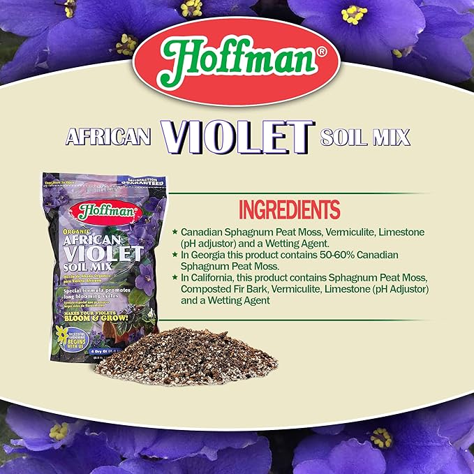 Hoffman Organic African Violet Soil Mix to Promote Long Blooming Cycles and Increase Plant Growth, 4 Dry Quarts, 2 Pack