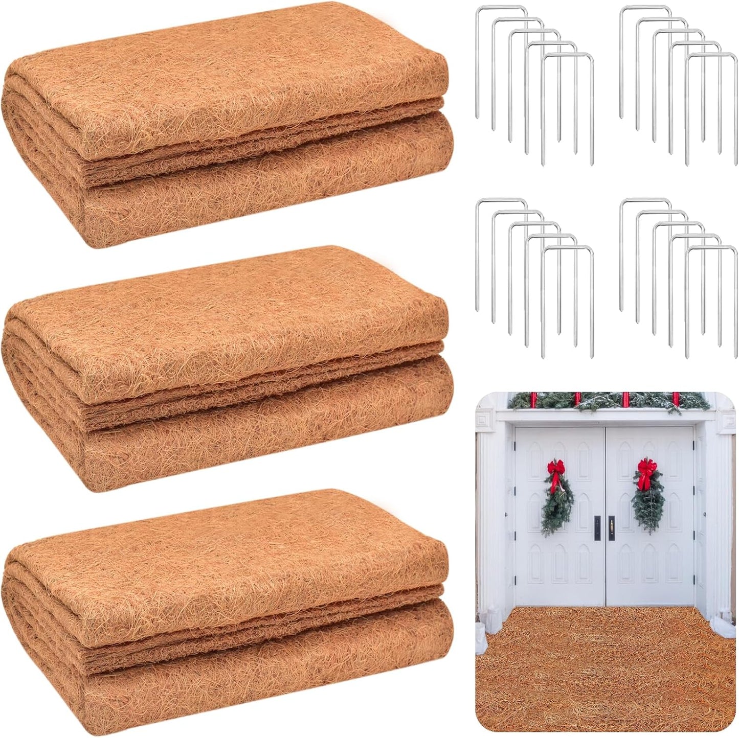 ZeeDix 3 Pack 31 x 80 x 0.28inches Thickened No-Slip Ice and Snow Carpet Mats- Natural Coconut Fiber Carpet for Garden, Front Door, Stairs, Porch Outdoor Safer Walking