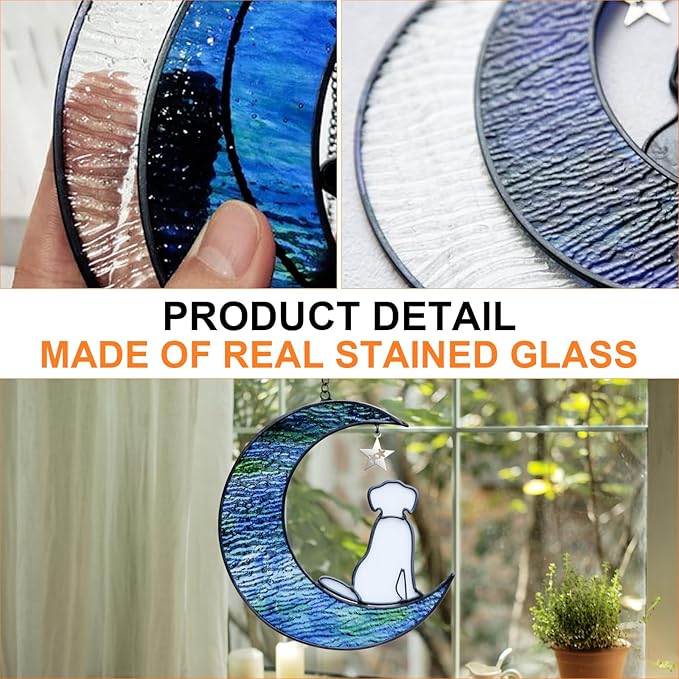 Stained Glass Dog Suncatcher Memorial Gifts for Loss of Dog,Window Hanging Decor Dog Suncatcher Sympathy Gift,Dog Ornaments Bereavement Gifts,Pet Loss Gifts,in Memory of Dog Passing Away Gifts