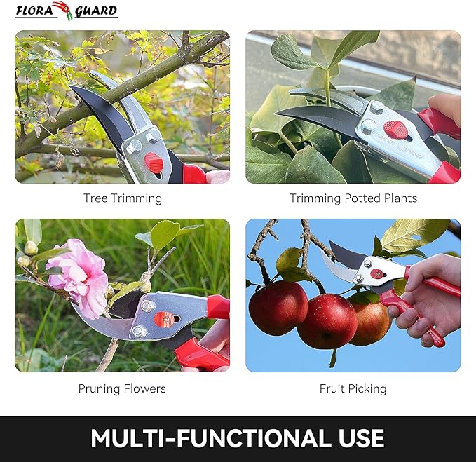 Flora Guard Garden Shears 8.5" Bypass Pruning Shears, Professional Ultra Sharp Sk5 Steel Garden Clippers, Heavy Duty Plant Cutting Scissors Garden Tools Supplies, Hedge Branch Trimmer, Super Durable