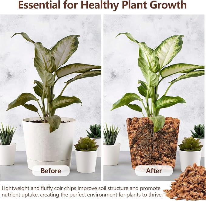 Legigo 4 Pack Coco Husk Chips- 4.4 LB 100% Organic Coconut Coir Chips Brick Potting Soil Mix with Low EC & PH Balance, Compressed Coconut Substrate Coco Chips Mulch Medium for Garden, Flowers, Plants