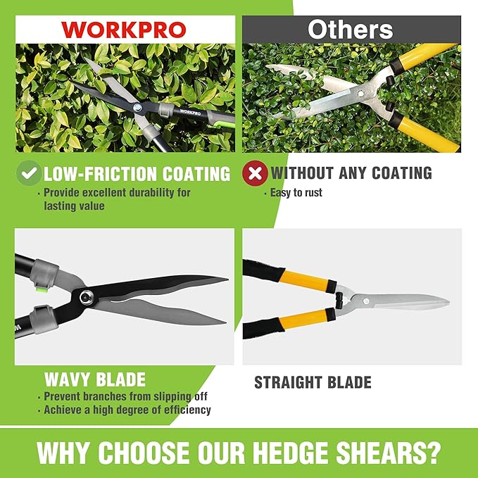 WORKPRO Garden Hedge Shears, 23" Manual Hedge Clippers, Professional Bush Cutter, Gardening Pruners Scissors, Hedge Trimmers, Shears Gardening Tools for Pruning Borders & Shrubs