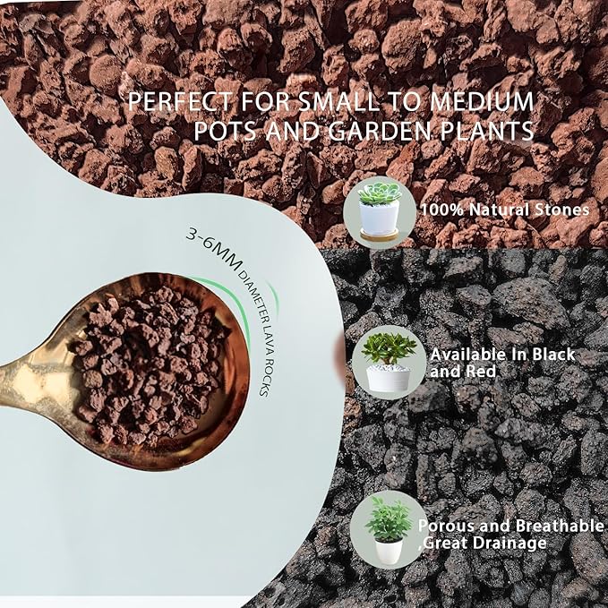 Lava Rocks for Plants, 5lbs Volcanic Stones Gravel Horticultural Drainage Potting Soil for Indoor Outdoor Plants, Succulents, Bonsai, Cactus, Vase Fillers, Top Dressing (5LBS, RED, 1)