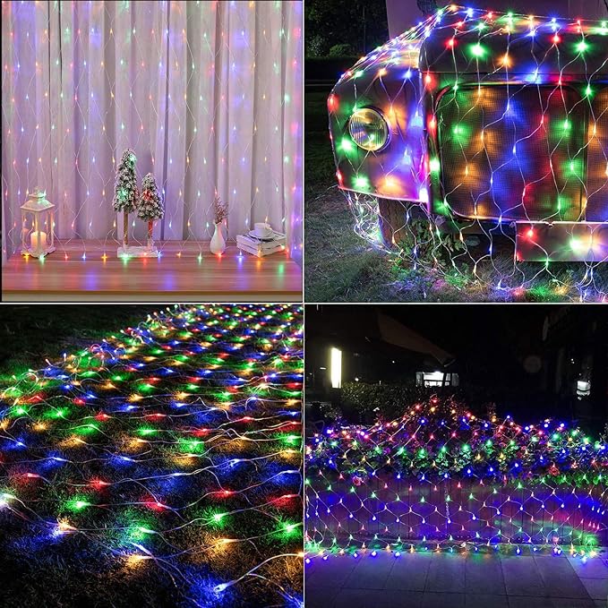 LYHOPE 12ft x 5ft 360 LED Christmas Net Lights, 8 Modes Low Voltage Mesh Christmas Decoration Lights for Xmas Trees, Bushes, Wall, Wedding, Garden, Outdoor, Indoor Decor (Multi-Color)