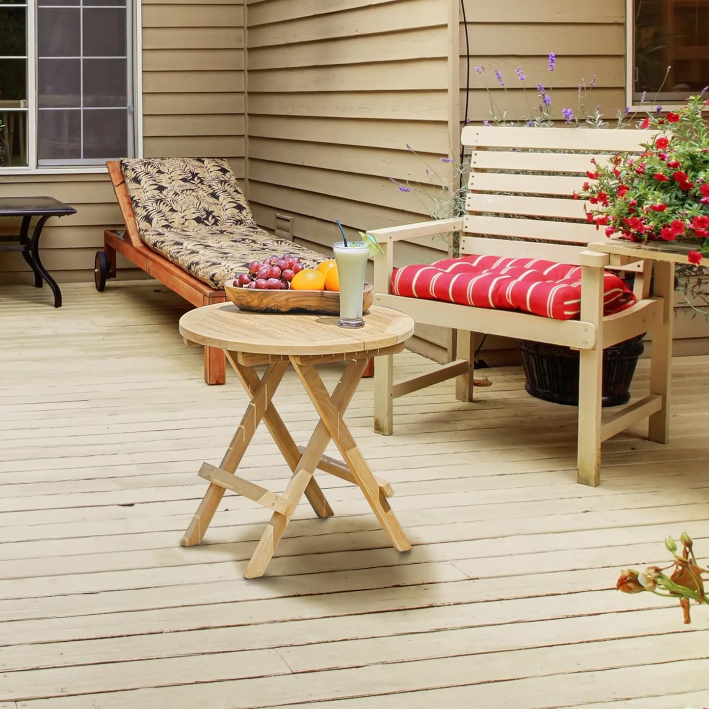 Teak Outdoor Side Table,Patio Table with Adjustable Feet, Small Round Side Tables, Elegant Accent Outdoor Tables for Balcony Porch Poolside(Round Tables Folding)