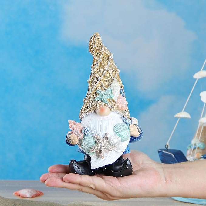 Leekung Garden Gnomes Statues Outdoor Funny - Garden Gnomes Decor Garden Decor Garden Figurine Ocean Gnomes Decor for Outdoor Indoor Beach Gnome Sculpture for Patio Lawn Yard Porch Bookshelf Gifts