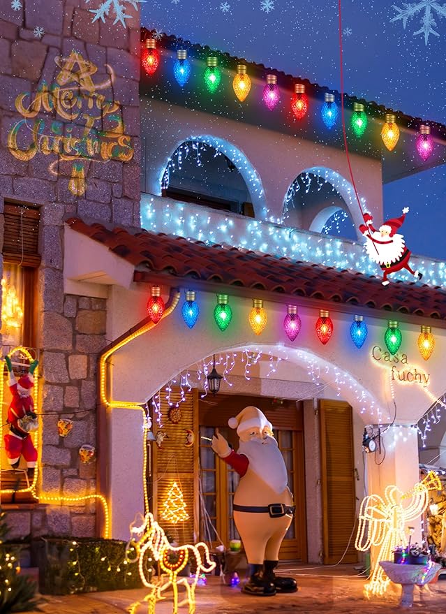 Strawberry Jumbo C9 Christmas Pathway Lights Outdoor - 2 Pack Total 17 Feet 10 LED C9 Christmas Lights, Jumbo Bulb Outdoor Decorations for Yard Lawn Holiday Outside