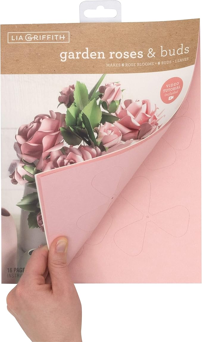 Lia Griffith Frosted Paper Flowers Garden Roses & Buds, 8.5" x 11", Assorted Colors 16 Pages