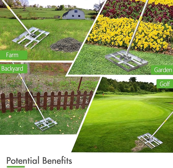 Scalebeard Lawn Leveling Rake-6 FT Level Lawn Tool/Soil Lawn Rake Stainless Steel Leveling Rake Landscape Rake with Handle for Garden Backyard Golf/Lawn（6FT,17 X10In）