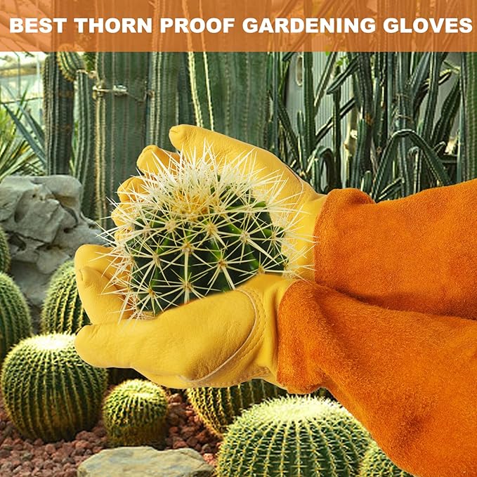 Long Gardening-Gloves Women/Men-Thorn proof Rose Pruning Heavy Duty Gauntlet-S