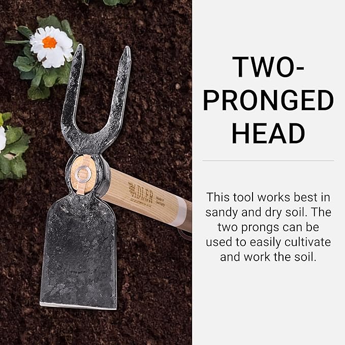 Adler - The Lily Garden Hoe, Heavy Duty Yard Tool Lawn Care, Loosening Soil, Weeding, and Digging, Steel Head 10.6 inches, Wood Handle 17.7 inches (Rose)