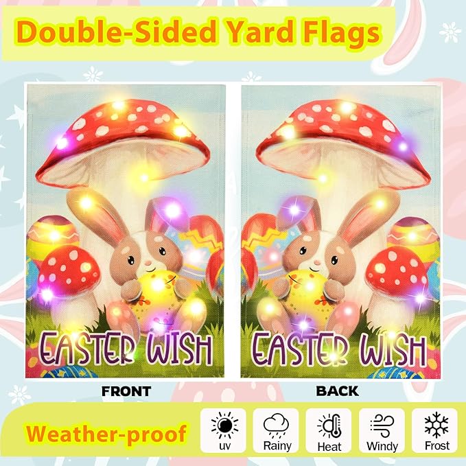 Solar Seasonal Garden Flags Set of 12, Lighted 12×18 Double-Sided Yard Flags for Outside Halloween Christmas Fall Thanksgiving Day Decorations Welcome Flag Outdoor Holiday Decor