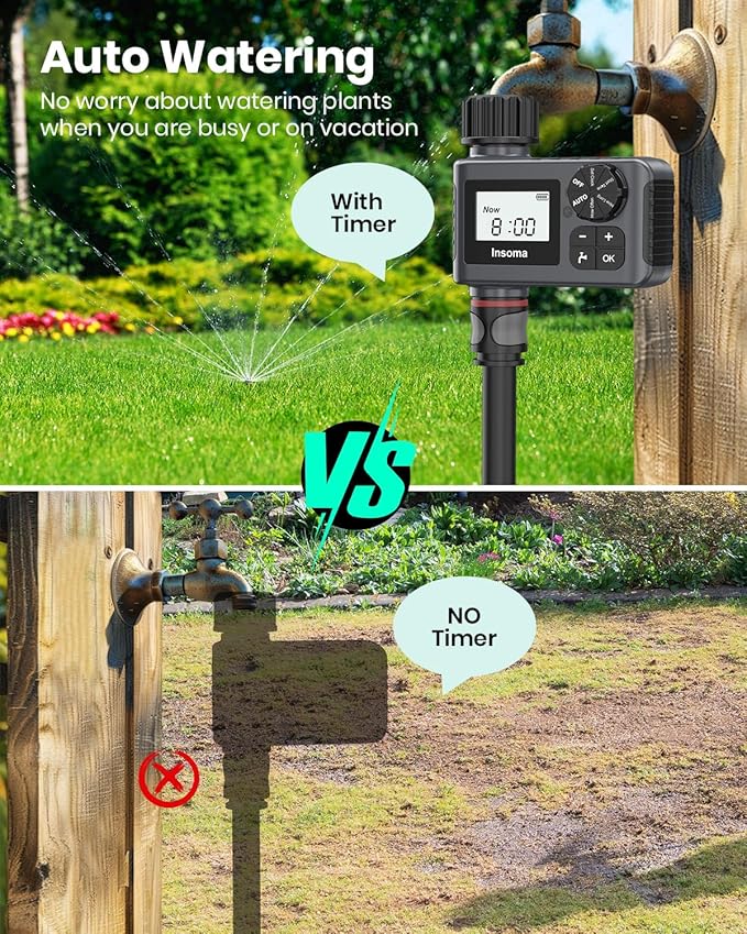 Outdoor Garden Hose Faucet Timers, Programmable Water Sprinkler Timer with Rain Delay/Manual/Automatic Drip Irrigation and Lawn Watering System for Yard, 1 Outlet