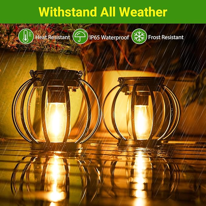 KOOPER Solar Lanterns Outdoor Lights, Upgraded Metal Solar Lantern, Brighter Hanging Solar Lights Outdoor Waterproof, Auto On/Off Solar Light for Yard Garden Patio Pathway Decor 2 Pack