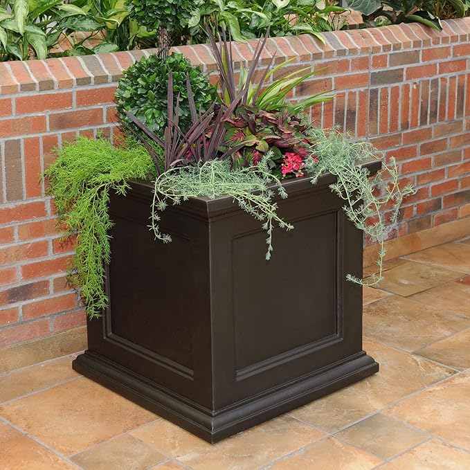Mayne Fairfield 28in Square Planter - Espresso - Durable Resin Planter (8800-ES)