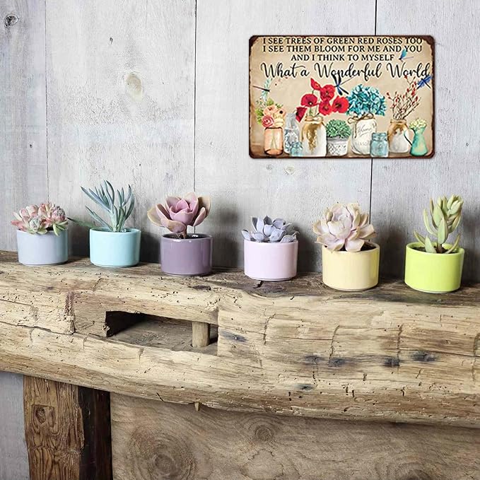 Artlunar Funny Garden Plant Flower Sign Outside Yard Art Decor - What A Wonderful World, 12" x 8" (985)