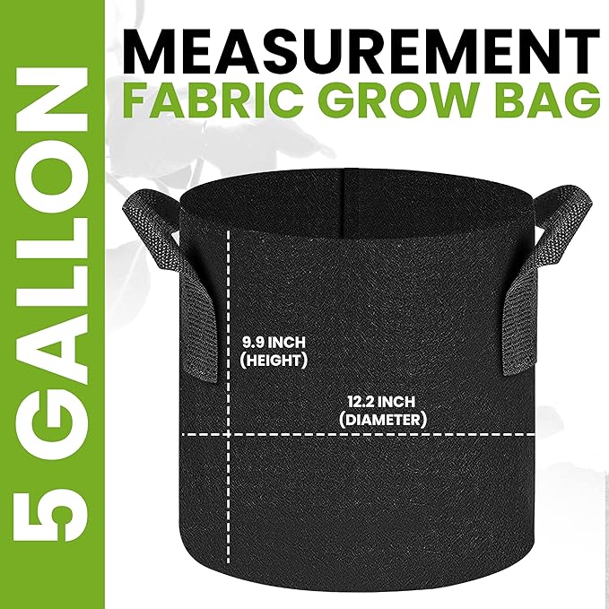 Utopia Home 12 Pack 5 Gallon Grow Bags, 300G Thickened Nonwoven Plant Fabric Pots for Outdoor, Grow Pots, Garden Plant Bags, Aeration Fabric Planters for Fruits, Vegetables and Flowers