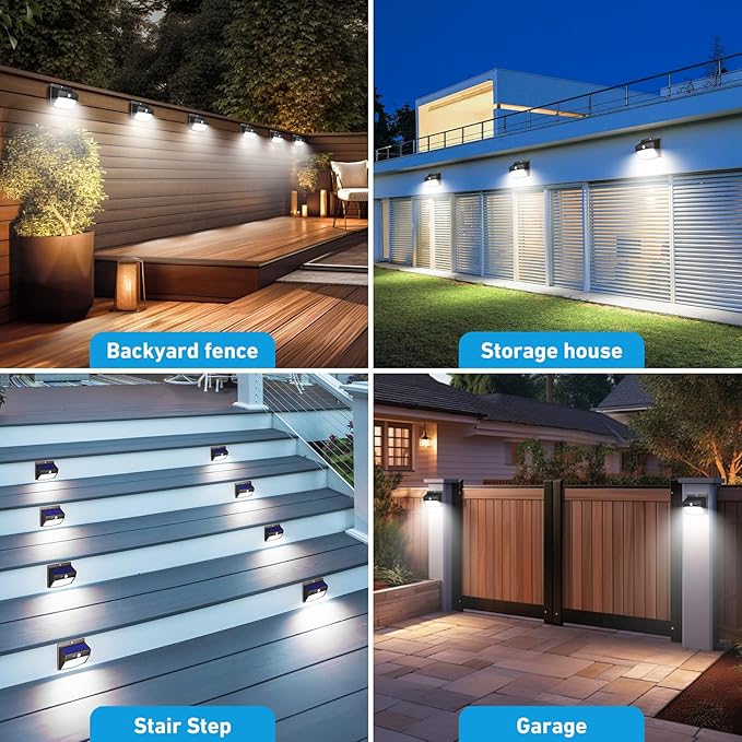 [ 16 Packs] Solar Motion Sensor Lights Outdoor, Solar Fence Lights with 3 Lighting Modes, Solar Powered Security Lights Waterproof for Outside Yard Wall Garden Backyard Deck Step Garage