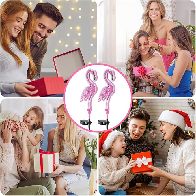 Solar Flamingo Garden Light 2Pack,Solar Outdoor Garden Decoration,Pink Neon Flamingo Solar Lights,Christmas Outdoor Decoration,Waterproof Garden Outdo (2pcs - Neon Flamingo)