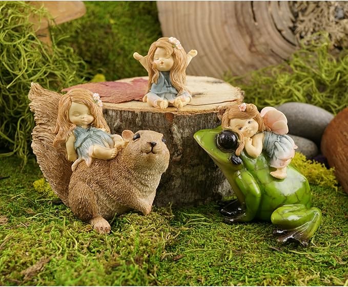 Top Collection Miniature Fairy Garden and Terrarium Statue, Little Fairy Riding Frog