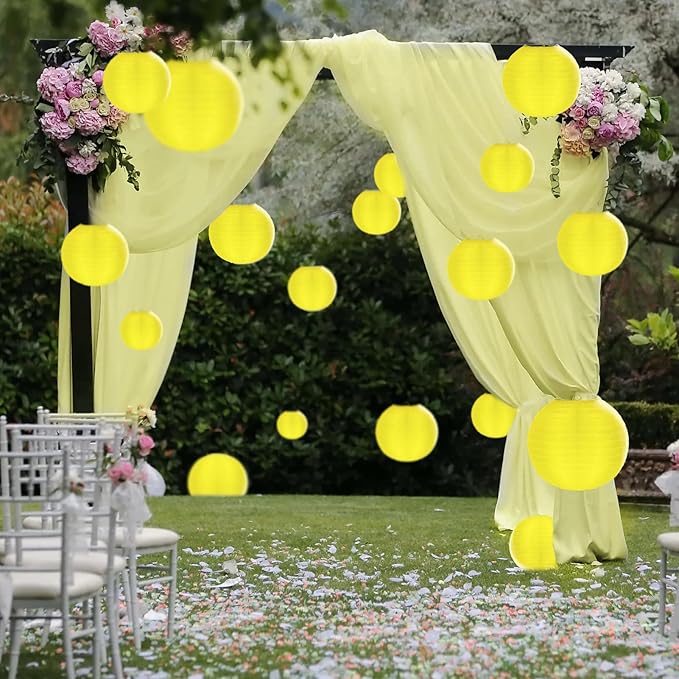10 Pack Outdoor Silk Lanterns Decorative, 10inch Waterprooof Outside Indoor Chinese Hanging Round Lanterns for Weddings, Birthdays, Parties Decoration(Yellow)