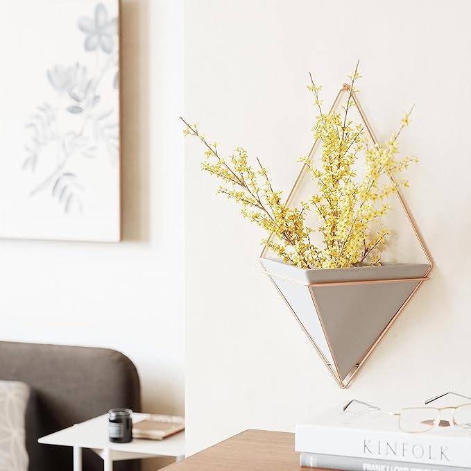 Umbra Trigg Hanging Planter Vase Wall Decor, Pot and Container for Succulents, Cactus, Faux Plants, and More, Large, Grey/Copper