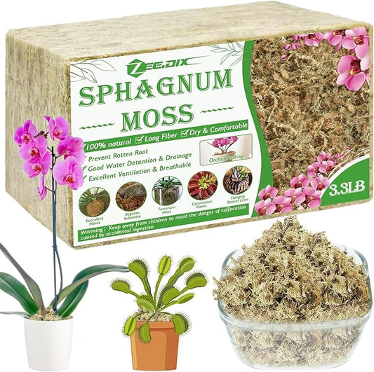 ZeeDix 1500g Premium Sphagnum Moss for Plants, 60QT Natural Long Fibered Orchid Moss Sphagnum Peat Moss Bulk for Carnivorous,Orchid,Sarracenia,Succulent,Venus Fly Traps and Reptiles